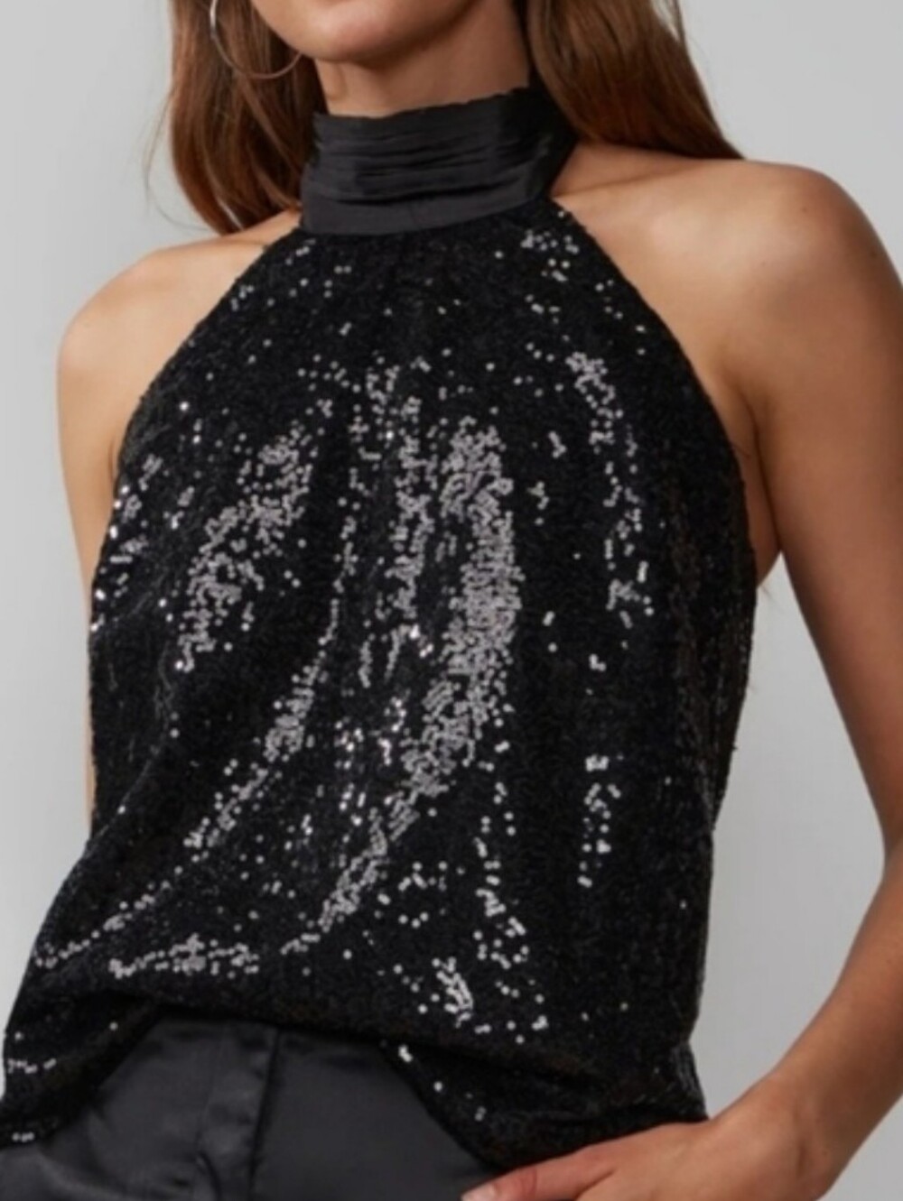 New York and Company Black Sequin Halter Neck Tank Top NWOT 1X